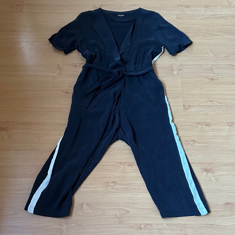 Washed Out Black Cara Jumpsuit with White Side Stripe